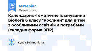Календарно-тематичне планування Біології 6 класу "Рослини" для дітей з особливими освітніми потребами (складна форма ЗПР)