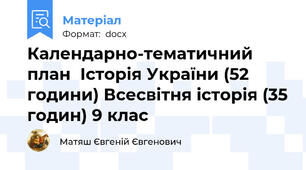 Календарно-тематичний  план  Історія України (52 години) Всесвітня історія (35 годин) 9 клас