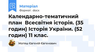 Календарно-тематичний  план  Всесвітня історія. (35 годин) Історія України. (52 годин) 11 клас.