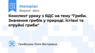 Конспект уроку з ЯДС на тему "Гриби. Значення грибів у природі. Їстівні та отруйні гриби"