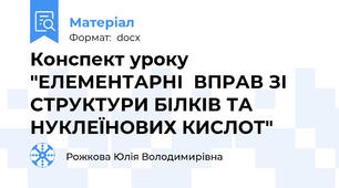 Конспект уроку "ЕЛЕМЕНТАРНІ  ВПРАВ ЗІ СТРУКТУРИ БІЛКІВ ТА НУКЛЕЇНОВИХ КИСЛОТ"