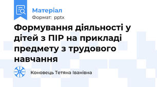Формування діяльності у дітей з ПІР на прикладі  предмету з трудового навчання