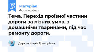 Тема. Перехід проїзної частини дороги за різних умов, з домашніми тваринами, під час ремонту дороги.