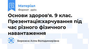 Основи здоров'я. 9 клас. Презентація:харчування під час різного фізичного навантаження