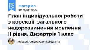 План індивідуальної роботи з корекції  загального недорозвинення мовлення ІІ рівня. Дизартрія 1 клас