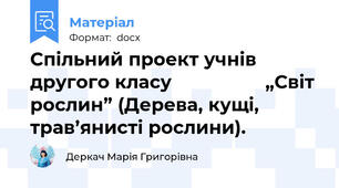 Спільний проект учнів другого класу                  „Світ рослин” (Дерева, кущі, трав’янисті рослини).
