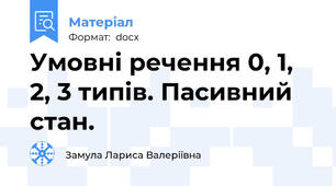 Умовні речення 0, 1, 2, 3 типів. Пасивний стан.