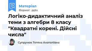 Логіко-дидактичний аналіз теми з алгебри 8 класу "Квадратні корені. Дійсні числа"