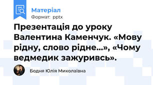 Презентація до уроку Валентина Каменчук. «Мову рідну, слово рідне…», «Чому ведмедик зажуривсь».