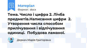 Тема. Число і цифра 2. Лічба предметів.Написання цифри  2. Утворення числа способом прилічування і відлічування одиниці.  Побудова ламаної.