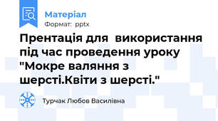 Прентація для  використання під час проведення уроку "Мокре валяння з шерсті.Квіти з шерсті."