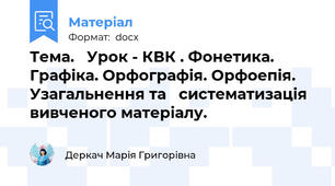 Тема.   Урок - КВК . Фонетика. Графіка. Орфографія. Орфоепія. Узагальнення та   систематизація вивченого матеріалу.