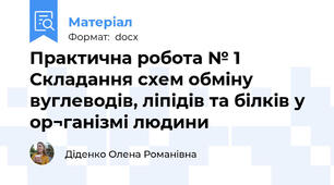 Практична робота № 1  Складання схем обміну вуглеводів, ліпідів та білків у ор¬ганізмі людини