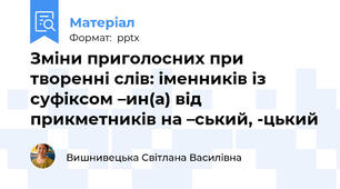Зміни приголосних при творенні слів: іменників із суфіксом –ин(а) від прикметників на –ський, -цький