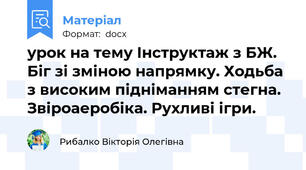 урок на тему Інструктаж з БЖ. Біг зі зміною напрямку. Ходьба з високим підніманням стегна. Звіроаеробіка. Рухливі ігри.