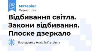 Відбивання світла. Закони відбивання.   Плоске дзеркало