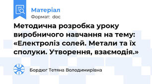 Методична розробка уроку виробничого навчання на тему: «Електроліз солей. Метали та їх сполуки. Утворення, взаємодія.»