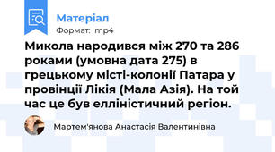 Микола народився між 270 та 286 роками (умовна дата 275) в грецькому місті-колонії Патара у провінції Лікія (Мала Азія). На той час це був елліністичний регіон.