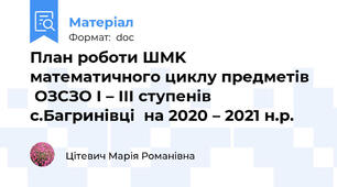 План роботи ШМK   математичного циклу предметів    ОЗСЗО І – ІІІ ступенів с.Багринівці  на 2020 – 2021 н.р.