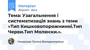 Тема: Узагальнення і систематизація знань з теми «Тип Кишковопорожнинні.Тип Черви.Тип Молюски.».