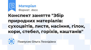 Конспект заняття "Збір природних матеріалів: сухоцвітів, листя, насіння, гілок, кори, стебел, горіхів, каштанів"