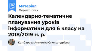 Календарно-тематичне планування уроків інформатики для 6 класу на 2018/2019 н. р.