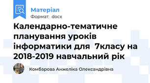 Календарно-тематичне планування уроків інформатики для  7класу на 2018-2019 навчальний рік