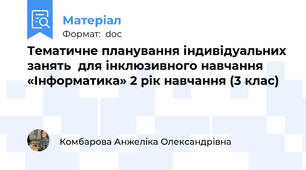 Тематичне планування індивідуальних занять  для інклюзивного навчання «Інформатика» 2 рік навчання (3 клас)