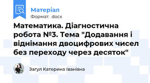 Математика. Діагностична робота №3. Тема "Додавання і віднімання двоцифрових чисел без переходу через десяток"