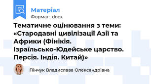 Тематичне оцінювання з теми: «Стародавні цивілізації Азії та Африки (Фінікія. Ізраїльсько-Юдейське царство. Персія. Індія. Китай)»