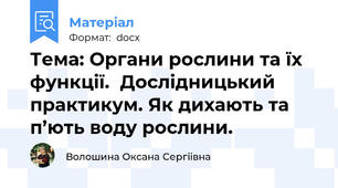 Тема: Органи рослини та їх функції.  Дослідницький практикум. Як дихають та п’ють воду рослини.