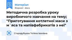 Методична розробка уроку виробничого навчання на тему; "Приготування котлетної маси з м`яса та напівфабрикатів з неї"