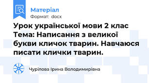 Урок української мови 2 клас  Тема: Написання з великої букви кличок тварин. Навчаюся писати клички тварин.