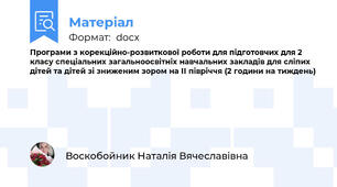 Програми з корекційно-розвиткової роботи для підготовчих для 2 класу спеціальних загальноосвітніх навчальних закладів для сліпих дітей та дітей зі зниженим зором на ІІ півріччя (2 години на тиждень)