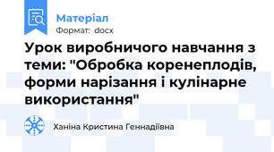 Урок виробничого навчання з теми: "Обробка коренеплодів, форми нарізання і кулінарне використання"