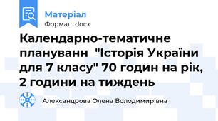 Календарно-тематичне плануванн  "Історія України для 7 класу" 70 годин на рік, 2 години на тиждень