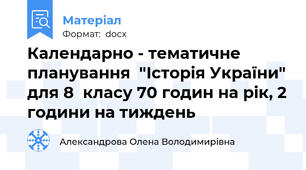 Календарно - тематичне планування  "Історія України" для 8  класу 70 годин на рік, 2 години на тиждень