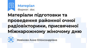 Матеріали підготовки та проведення районної очної радіовікторини, присвяченої Міжнарожному жіночому дню
