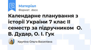 Календарне планування з історії України 7 клас ІІ семестр за підручником  О. В. Дудар, О. І. Гук