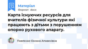 Карта існуючих ресурсів для вчителів фізичної культури які працюють з дітьми з порушенням опорно рухового апарату.