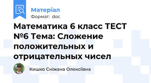 Математика 6 класс ТЕСТ №6 Тема: Сложение положительных и отрицательных чисел