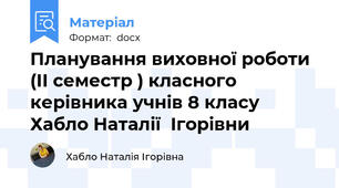 Планування виховної роботи (ІІ семестр ) класного керівника учнів 8 класу Хабло Наталії  Ігорівни