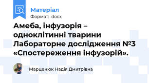 Амеба, інфузорія – одноклітинні тварини Лабораторне дослідження №3 «Спостереження інфузорій».
