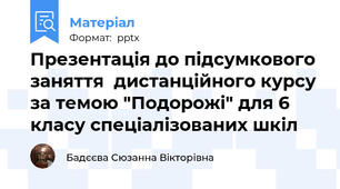 Презентація до підсумкового заняття  дистанційного курсу за темою "Подорожі" для 6 класу спеціалізованих шкіл