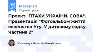 Проект "ПТАХИ УКРАЇНИ. СОВА". Презентація "Фотоальбом життя совенятка Угу. У дитячому садку. Частина 2"