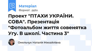 Проект "ПТАХИ УКРАЇНИ. СОВА". Презентація "Фотоальбом життя совенятка Угу. В школі. Частина 3"