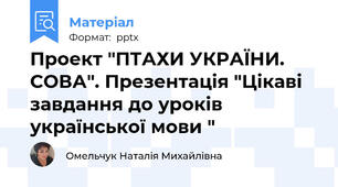 Проект "ПТАХИ УКРАЇНИ. СОВА". Презентація "Цікаві завдання до уроків української мови "