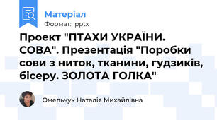 Проект "ПТАХИ УКРАЇНИ. СОВА". Презентація "Поробки сови з ниток, тканини, гудзиків, бісеру. ЗОЛОТА ГОЛКА"