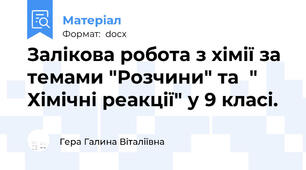 Залікова робота з хімії за темами "Розчини" та  " Хімічні реакції" у 9 класі.