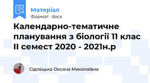 Календарно-тематичне планування з біології 11 клас ІІ семест 2020 - 2021н.р